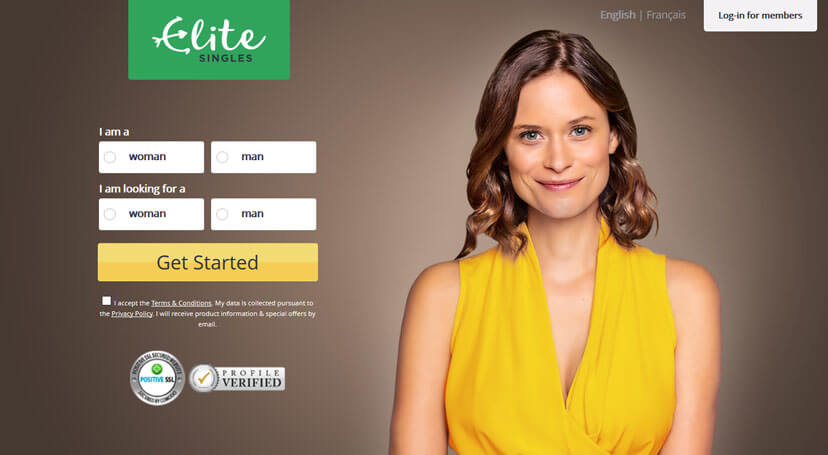 EliteSingles homepage prinitscreen