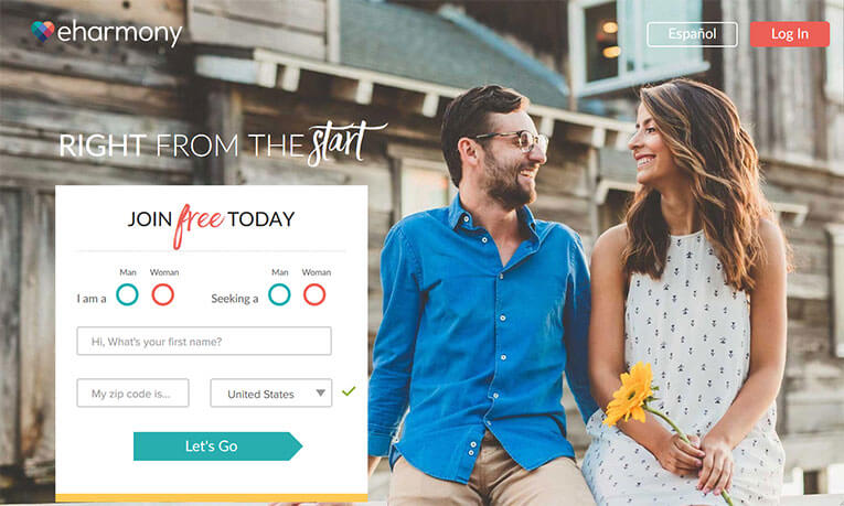 eHarmony homepage printscreen